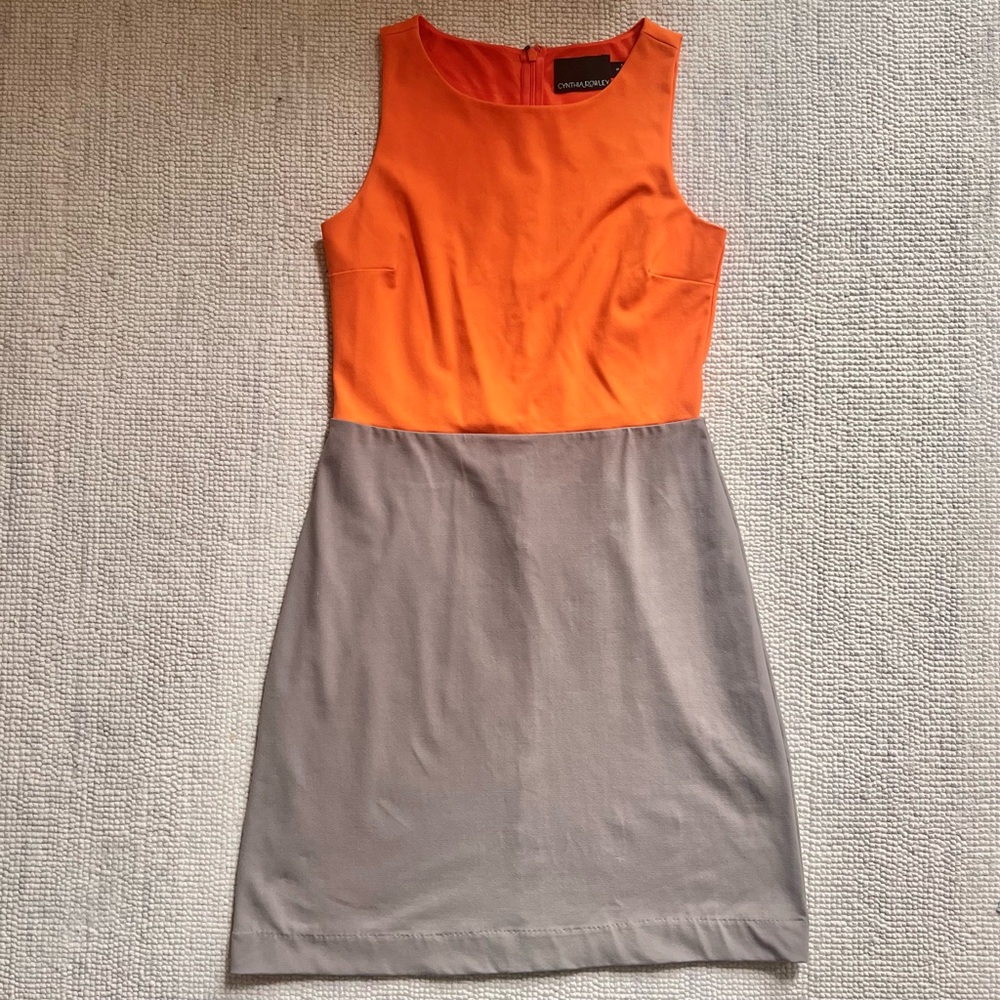 Cynthia Rowley Orange and Gray Colorblock Sleeveless Dress